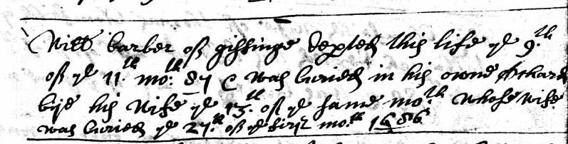 Quaker burial record 1696,Westwood Family History, Family Historian and Genealogist 